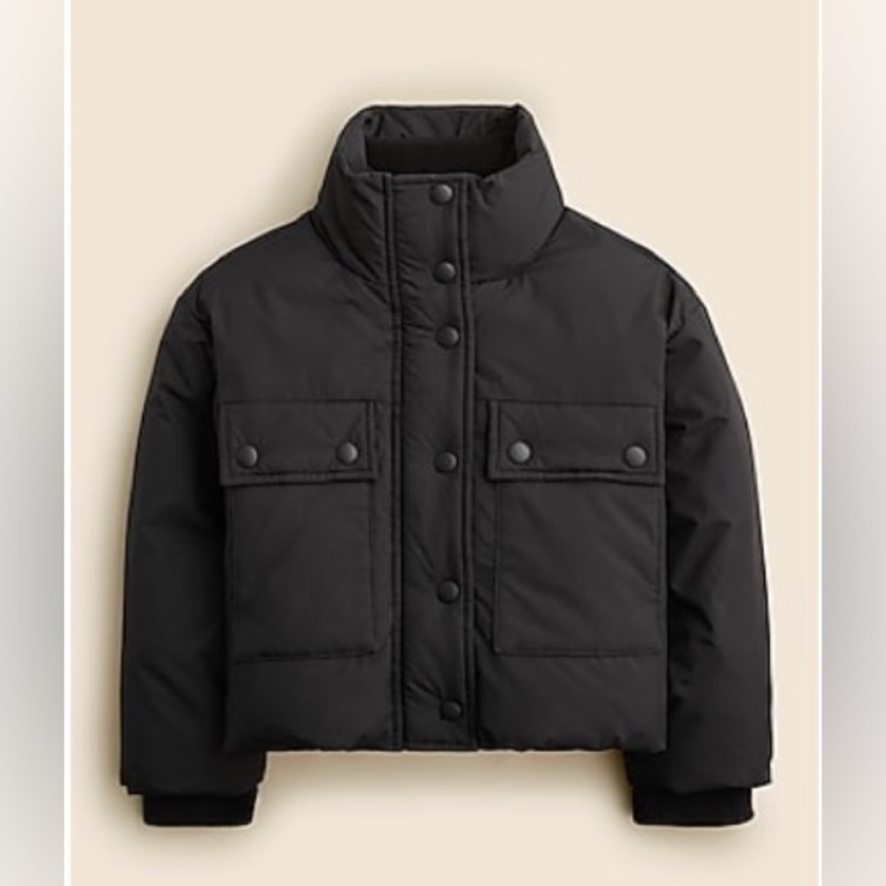 NWT JCrew Black Puffer Cropped Jacket